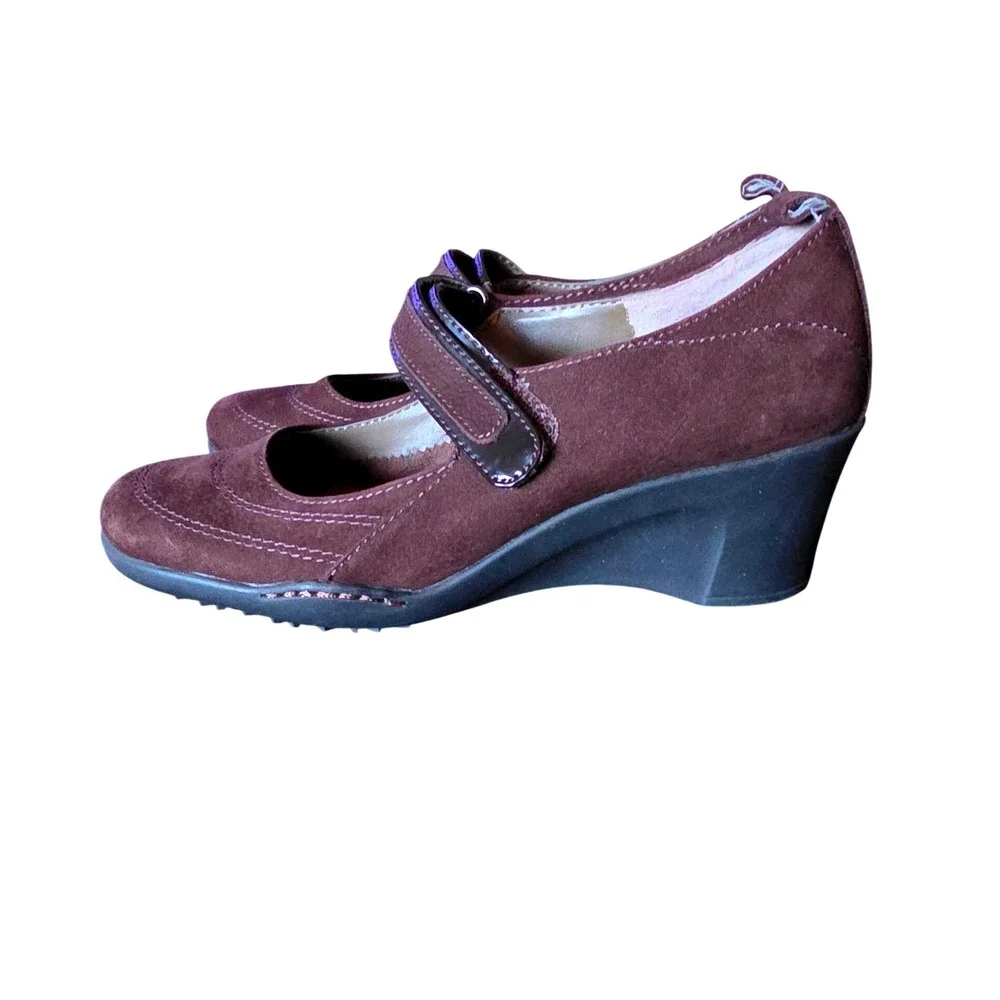 Aerosoles Tornado Brown Suede Leather Mary Jane Wedge Shoes Womens 5.5M